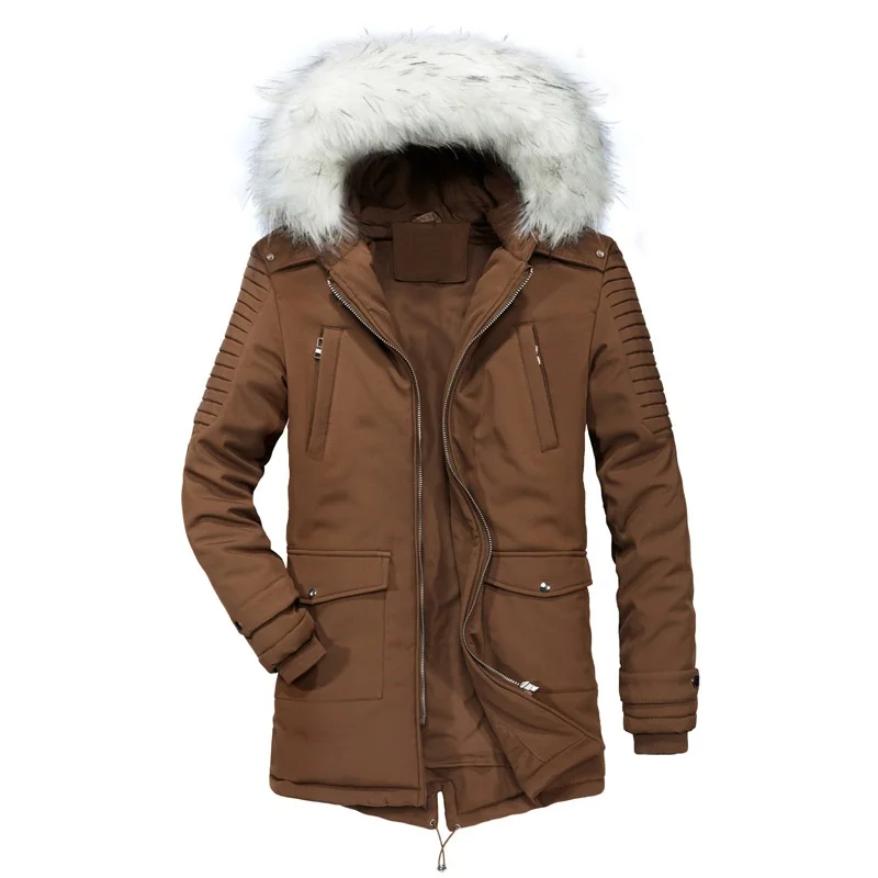 

Winter Cotton Padded Jackets Men Big Fur Hooded Warm Wadded Overcoat Fashion Male Long Thickening Parkas Outerwear Man AU-130