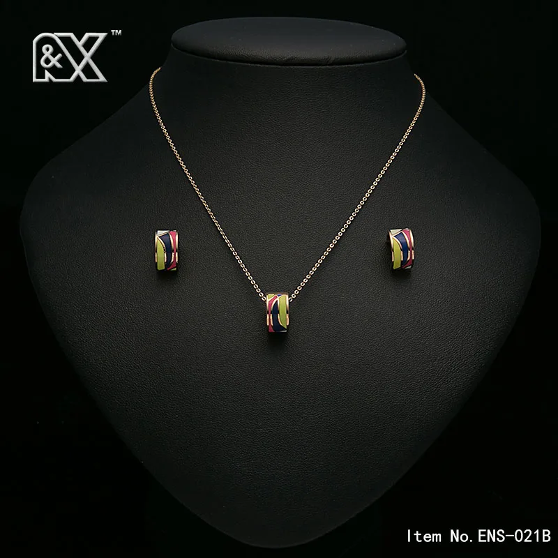 R& X ожерелье/серьги Африканский бисер ювелирные изделия для девочек sieraden Дубай модные вечерние романтические эмалированные наборы для подружек невесты из нержавеющей стали - Окраска металла: ENLS021B