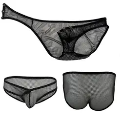 Сексуальные мужские нижнее белье с низкой талией See Through Snap On Mesh передние открытые шорты трусы Прозрачные стринги нижнее белье бикини