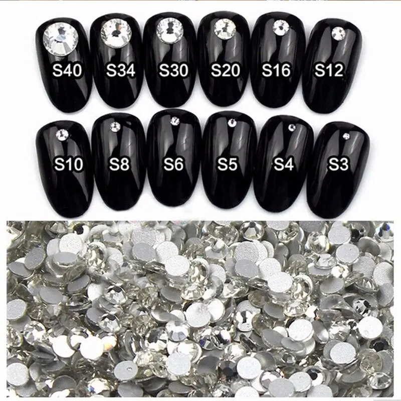 

1.3-8mm SS3-SS40 Transparent color Crystal Glass Rhinestones Glitter For Nail Phone Decoration DIY Accessories G0215