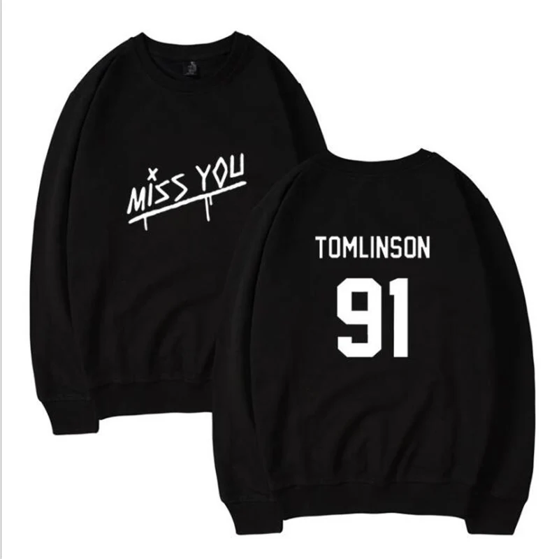 One Direction 1D Louis Tomlinson 91 Women/Men Hoodie Sweatshirt Letter printed O Neck Long Sleeve Pullover Tops Sudaderas Mujer