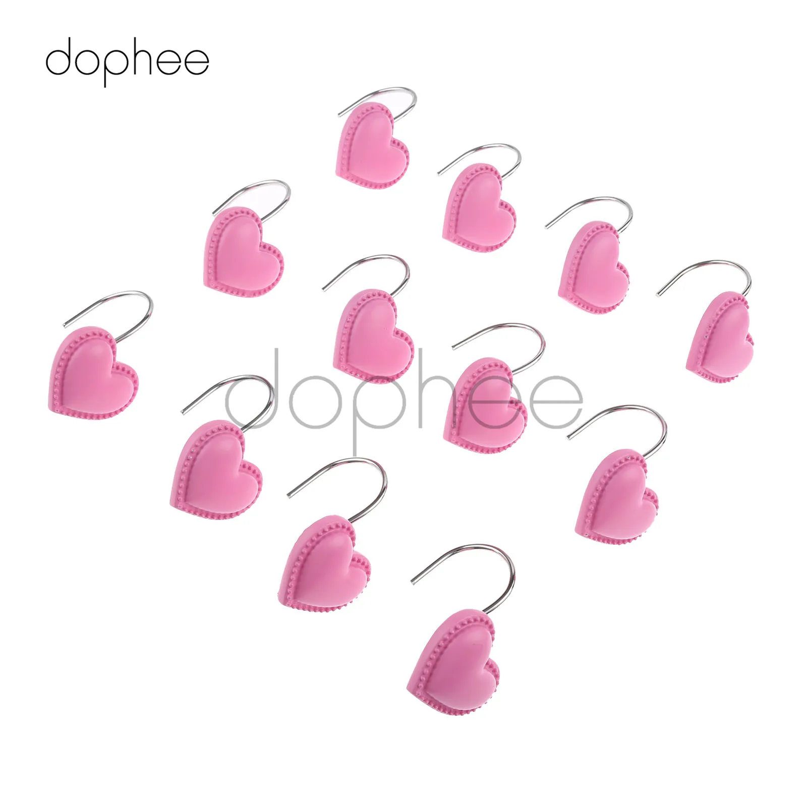 Dophee 12 шт. Металл Glide Шторы крючки декоративные Смола Розовый мультфильм сердце Ванная комната Душ Шторы украшения Аксессуары