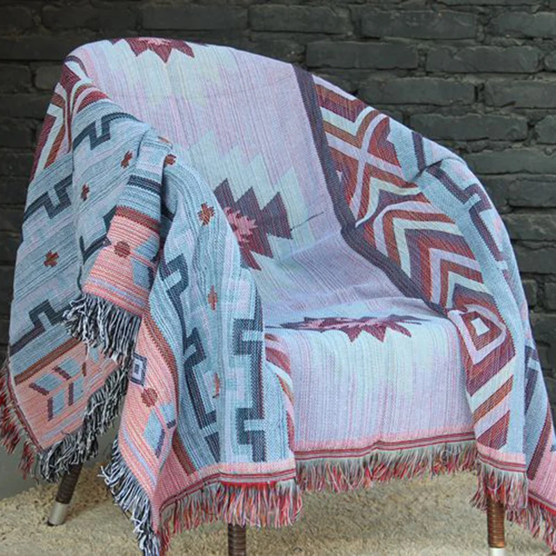Мягкий геометрический узор уютное одеяло для дивана/путешествия, 130*160 тонкой хлопковой нитью вязание