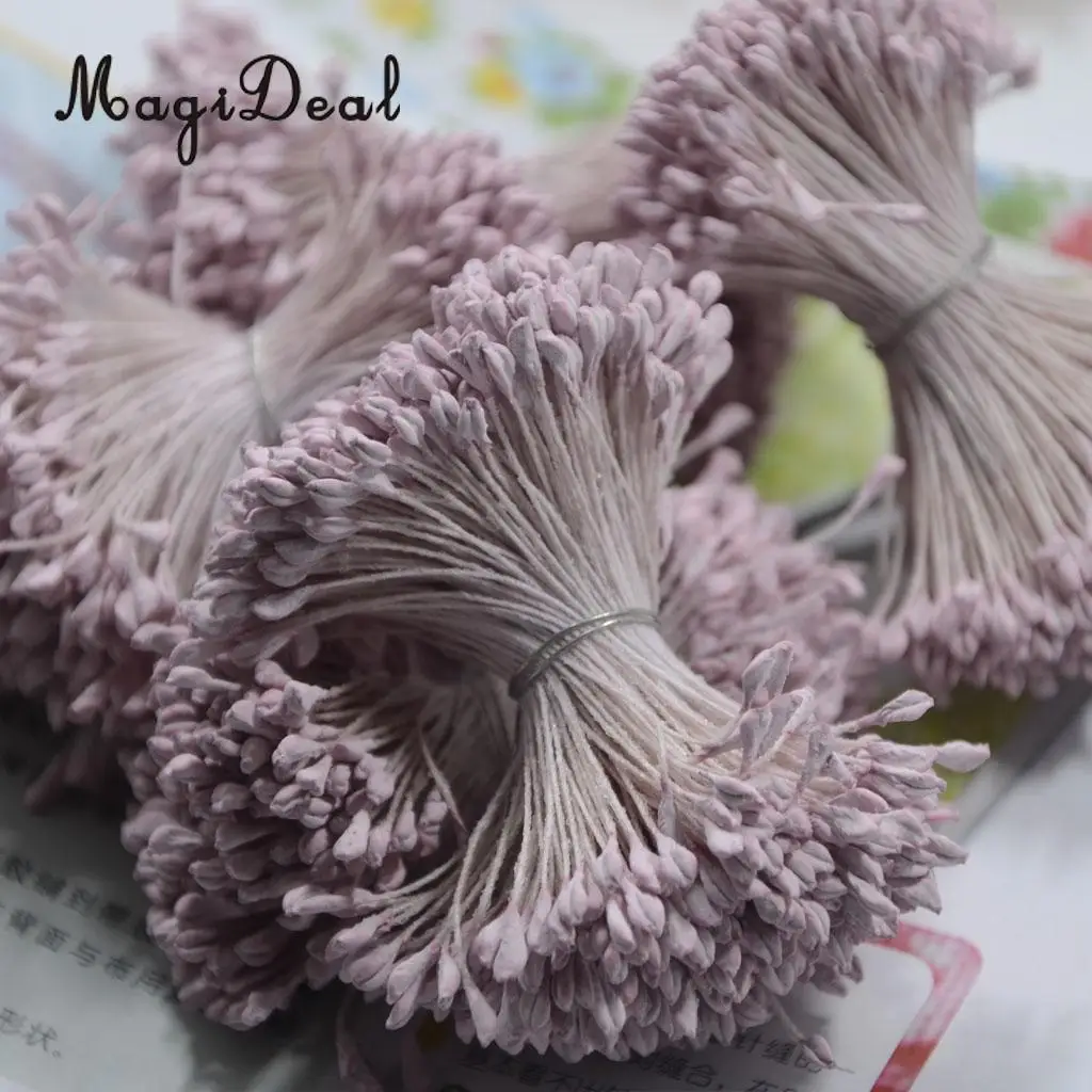 MagiDeal 360 Pieces 6cm Artificial Pearl Double Heads Flower Stamen Pistil beige Wedding Bouquet Hair Accessories