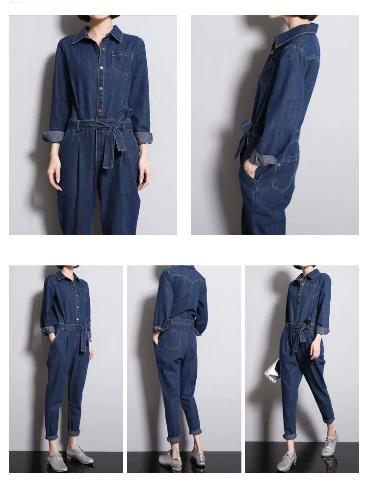 Women’s Full Sleeve Casual Loose Denim Jumpsuits