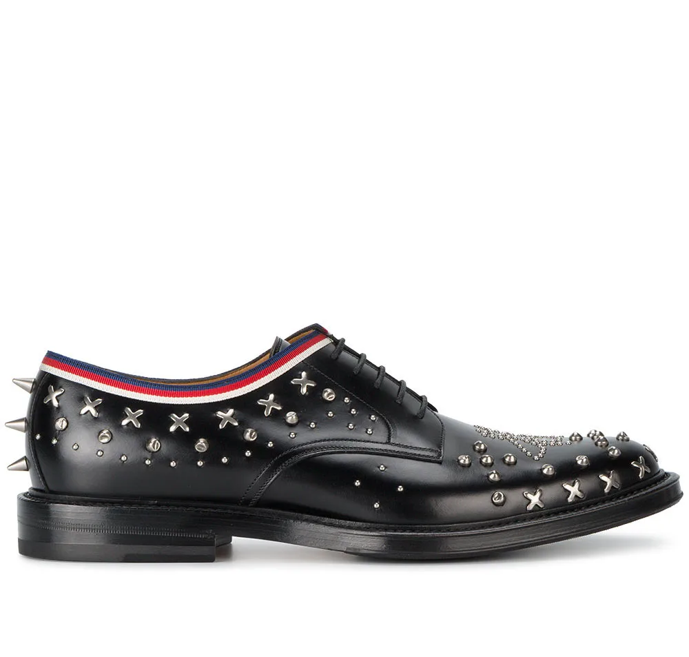 

newest Casual suit shoes punk style Motorcycle boots black metal rivet decor Oxford shoes mixed colors lace up men sneaker shoes