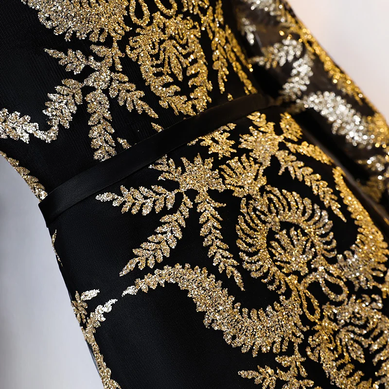 Элегантное вечернее платье 2019 золото печати Праздничное платье черный официальное вечернее платье Русалка платья для выпускного вечера;