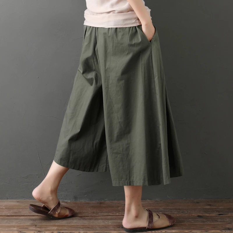 #0609 Wide Leg Pants Loose Casual Elastic Waist Cotton Linen Pleated Pants Women Korean Fashion Calf-length Trousers Big Size #0609 Wide Leg Pants Loose Casual Elastic Waist Cotton Linen Pleated Pants Women Korean Fashion Calf-length Trousers Big Size