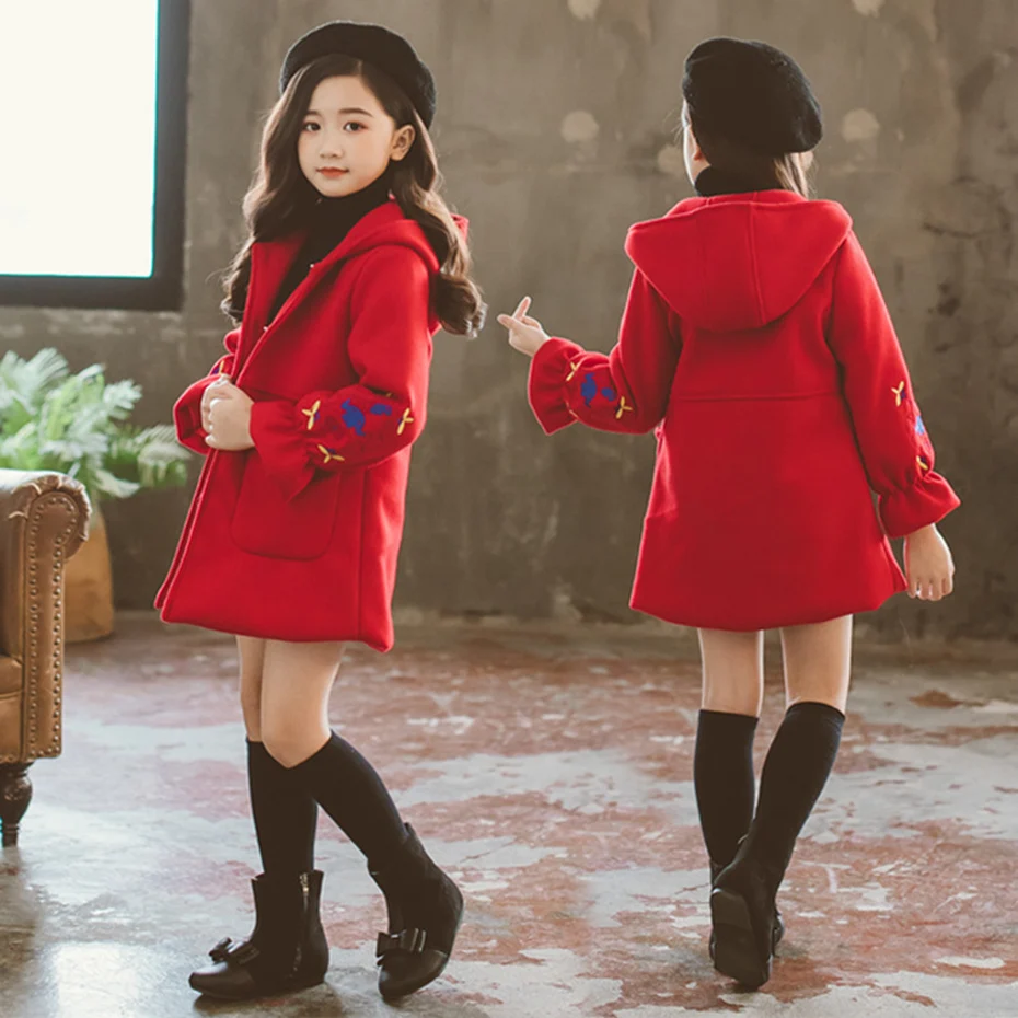 

Girls Coats & Outerwear Flower Embroidery Jacket Girl Children Long Windbreaker For Kids Teen Clothing For Girls 6 8 10 12 13