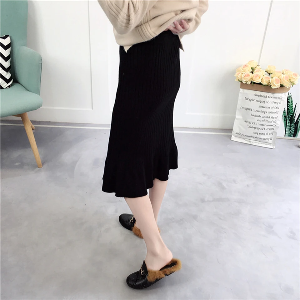 Vintage Woolen Warm Knitted Pencil Skirt