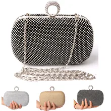 Diamant Strass Soirée D’embrayage Sac Livraison Gratuite Doigt Anneau Sac À Main Sac À Main de Soirée De Noce Sac Argent Noir Or