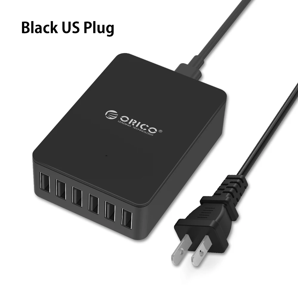 Black US Настенное зарядное устройство ORICO 5 в 2,4 А 10 А 50 Вт 6 USB порт USB зарядное устройство для путешествий - Тип штекера: Black US