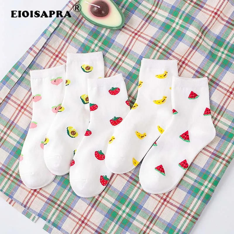Женские одноцветные носки в Корейском стиле, повседневные носки с фруктовым Персиком, авокадо, бананом, арбузом, клубникой, милые носки, Хлопковые женские носки до щиколотки