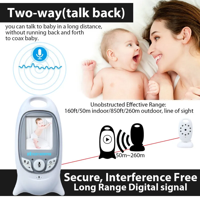 Infant Wireless Digital Video Baby Monitor Camera Surveillance Monitors Automatic Music Night Vision Temperature Nanny Monitor  