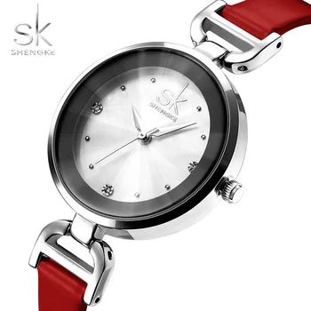 

Shengke High Quality Luxury Watches Women Prism Dial Leather Watch Women Sparkling Dress Wristwatch Montre Femme Crystal Diamond
