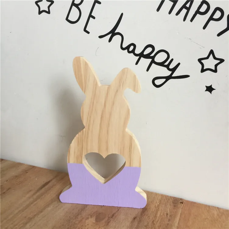 Скандинавский стиль деревянные полые Звезды Любовь Кролик фигурки кроликов Детская комната украшения - Цвет: Purple Love Rabbit
