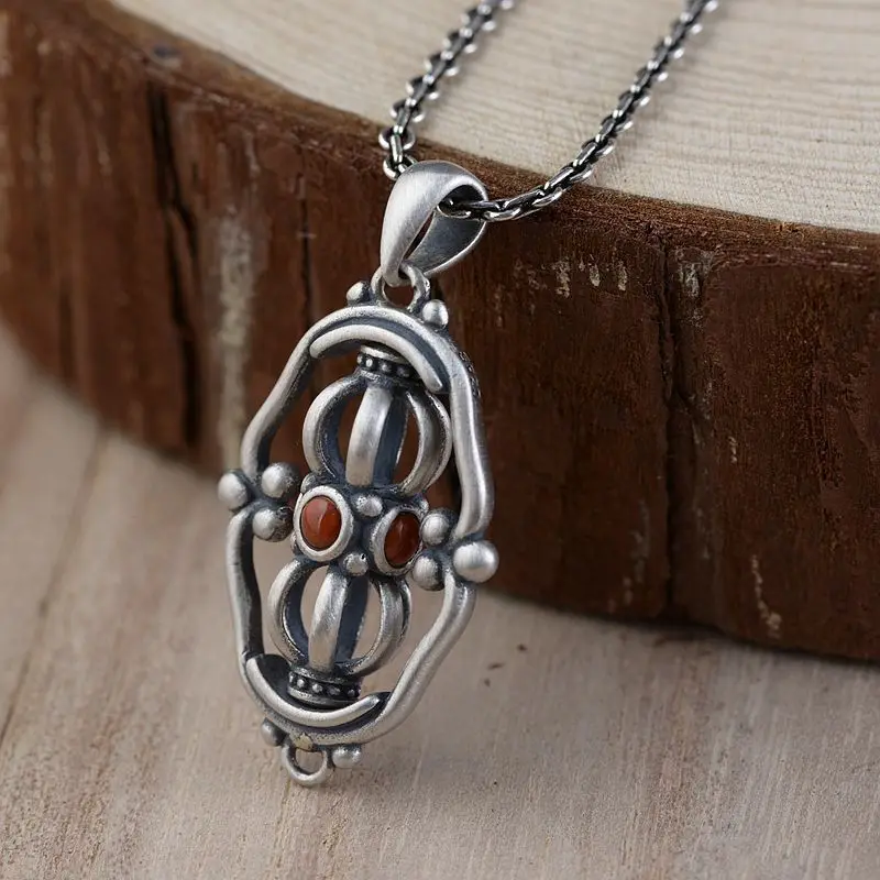 

FNJ Vajra Pendant 925 Silver New Natural Red Stone Pure Original S925 Thai Silver Pendants Women for Jewelry Making