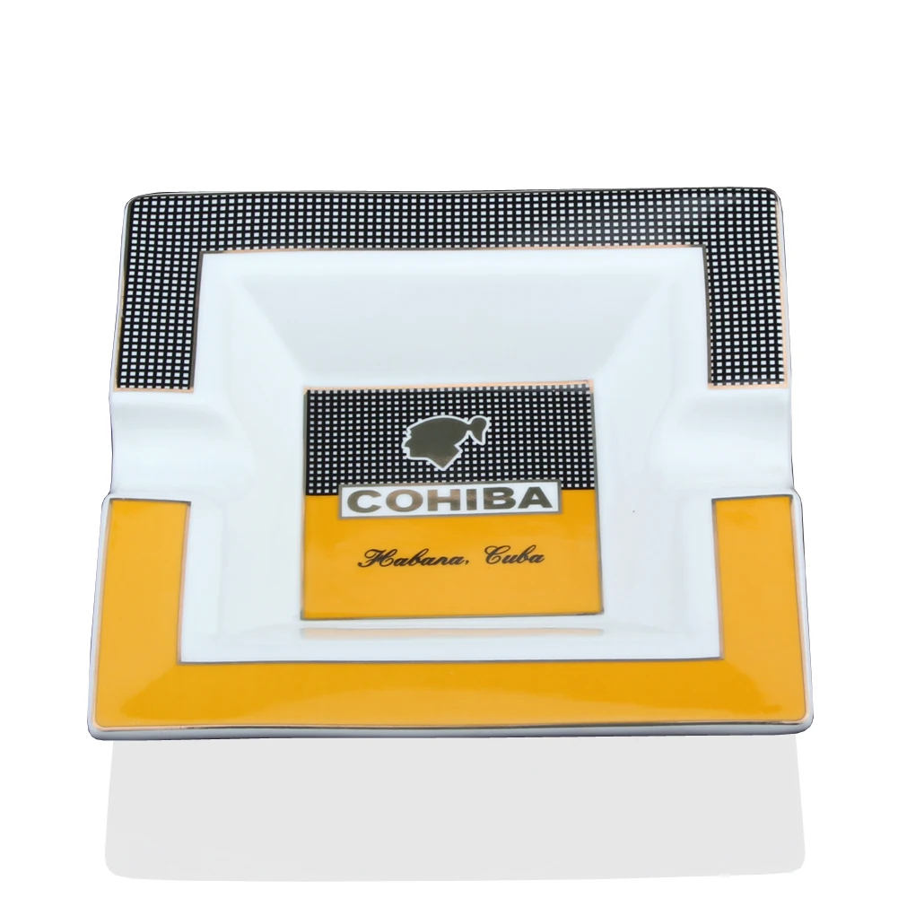 

COHIBA Ceramic Cigar Ashtray Square Cigar Gadgets Large 2 Holder Cigarette Ashtray with Gift Box