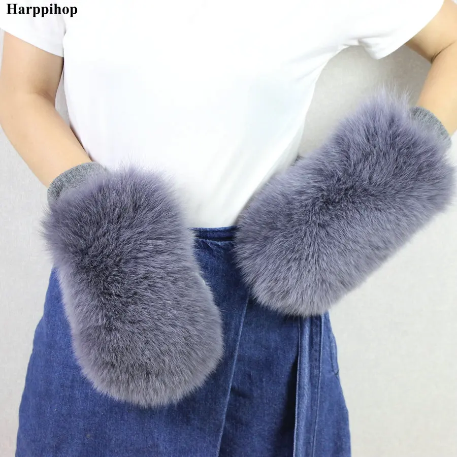 

2018 Genuine fox Fur and wool Glove Gloves Mitten New Fur Design for this Winter