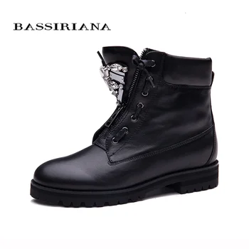 

BASSIRIANA New Ankle Boots Zip fashion autumn winter short shoes women boots fashion metal shoes boots sale size 35-40