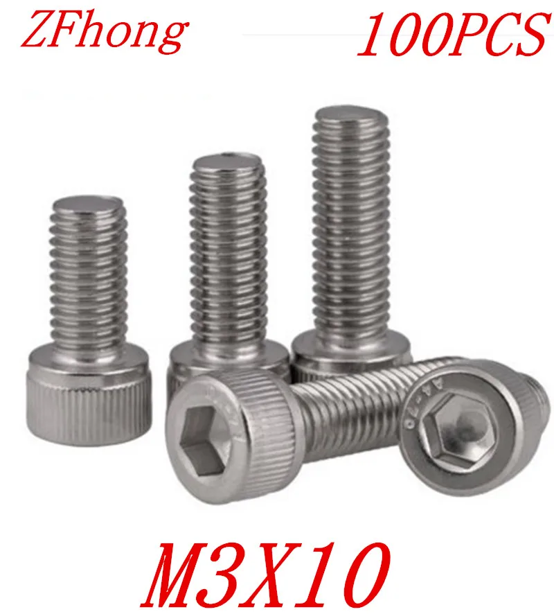 

100PCS A2-70 DIN912 m3*10 m3 x 10 stainless steel 304 hex socket cap head screw