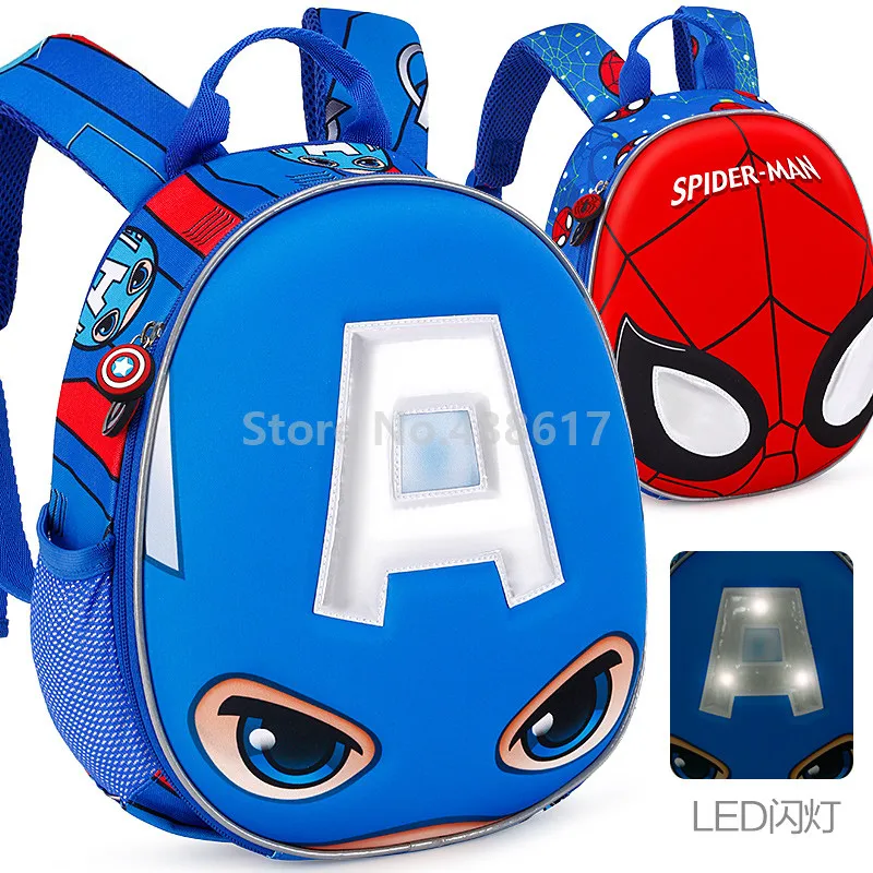 

New LED Captain America Spiderman Hard Shell Eggshell Backpack Bags for Boys Kids Toddler Kindergarten Preschool School Bag