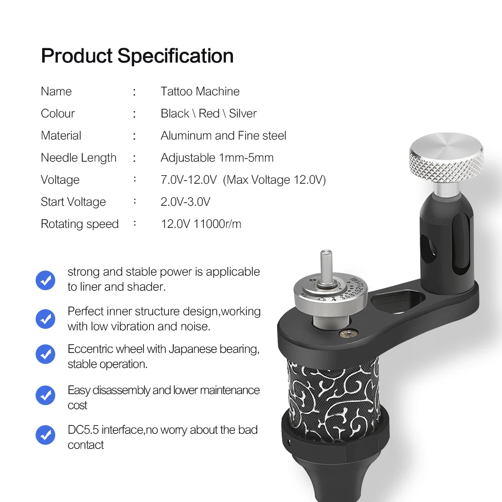 Клеймо Новая Профессиональная татуировочная машина Вращающийся Регулируемый лайнер и шейдер мощный мотор алюминиевый DC 5,5 зажим M683