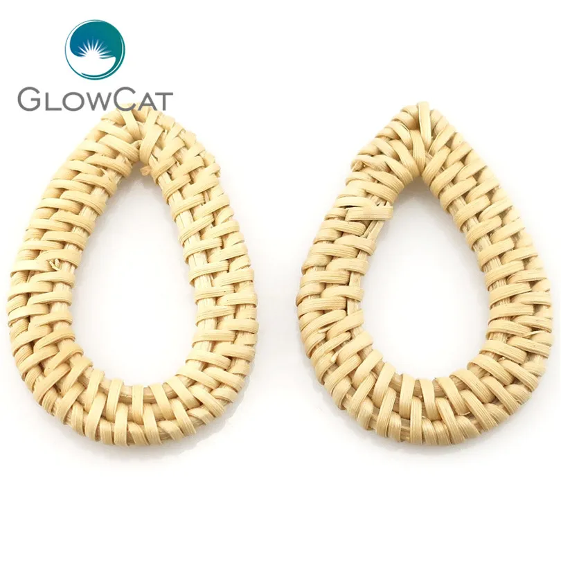 2pcs/lot Teardrop Loop Style Handmade Rattan Weave Wooden Big Geometric Shape For Pendant Women DIY Drop Earrings | Украшения и