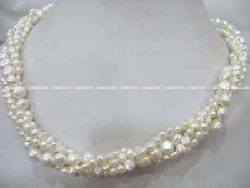 

wholesale 4rows 5-6*3-4mm(small) 7-8*4-5mm freshwater pearl white baroque necklace 17.5"