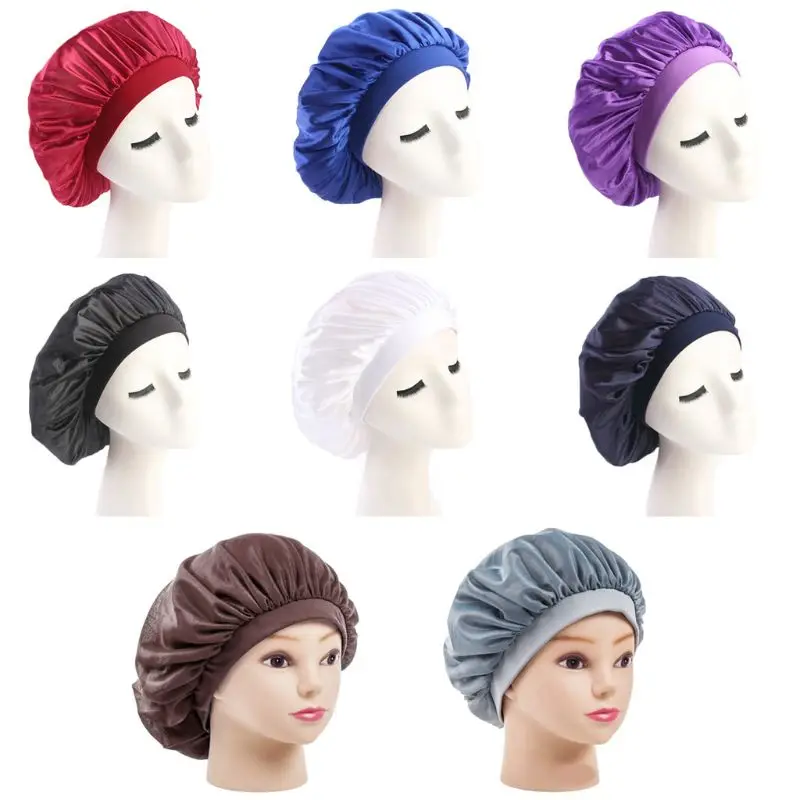 

Solid Color Elastic Rubber Band Nightcap Clean Home Hat Air Conditioning Hats Women Lady Long Hair Cap Headgear