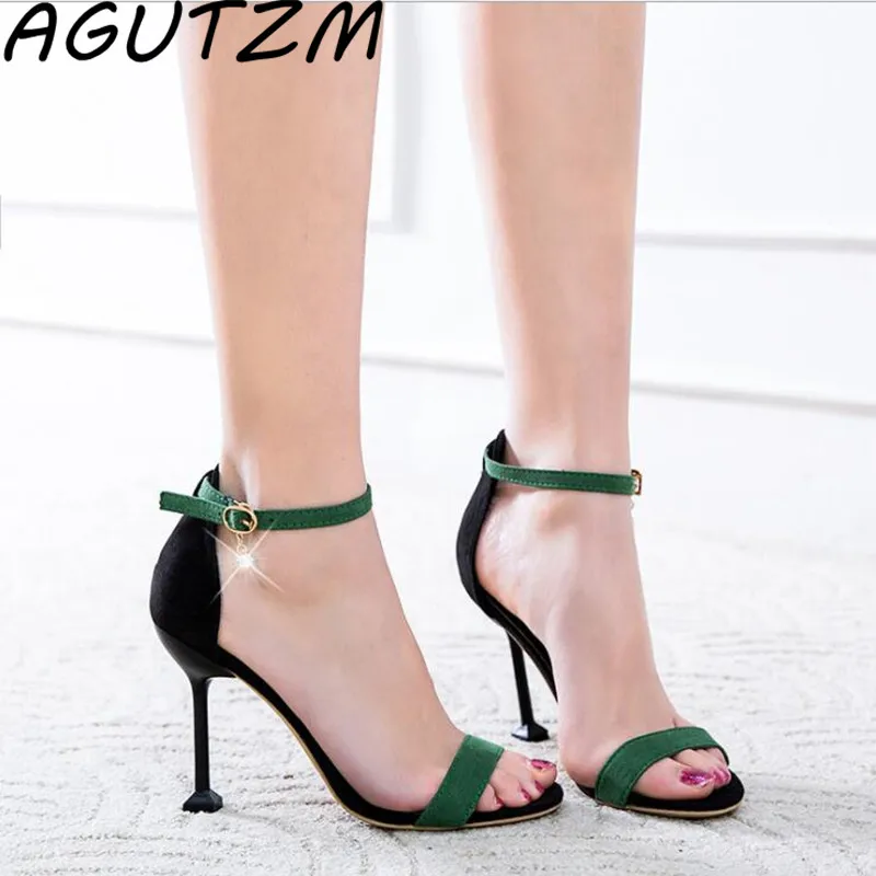

AGUTZM Women Pumps 2018 Open Toe High Heels Candy Color Sexy Gladiator Thin Heels Women Buckle Strap Wedding Sandals