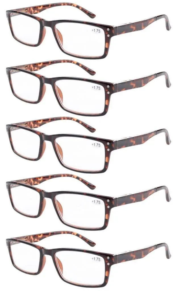 R057 Eyekepper 5 штук в партии; пружинным шарниром ретро очки для чтения включают в себя солнечные очки+ 1/1. 25/1. 5/1. 75/2/2,25/2,5/2,75/3/3,5/4 - Цвет оправы: 5 pcs DEMI