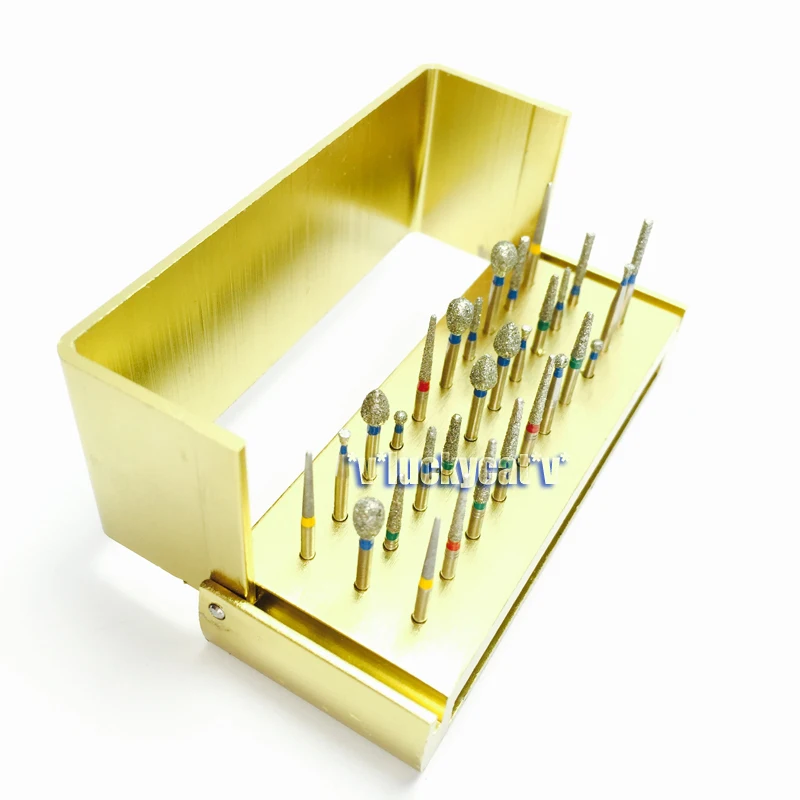 30 Dental Diamond Burs Drill + 30 holes Autoclavable High Speed Dental Burs Holder Dental Bur