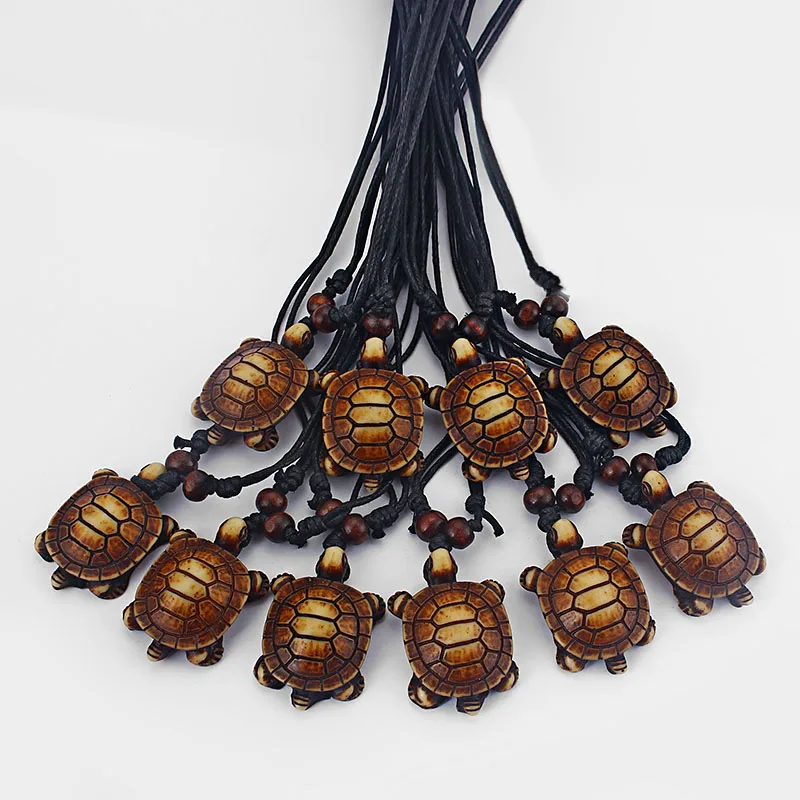 

Wholesales Lot 12Pcs Black Wax Cotton Cord Imitation Yak Bone Resin Turtle Tortoise Pendants Necklaces Adjustable