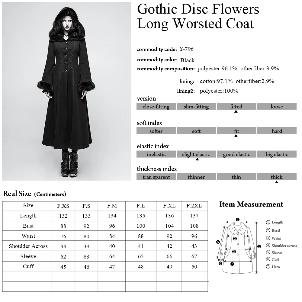 Панк рейв женское готическое пальто зимнее с капюшоном повседневное диск цветы камвольная черная Ретро сценическое пальто