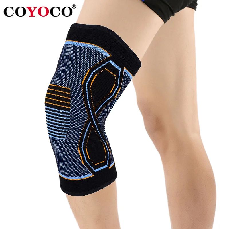 

COYOCO 1 Pcs Sport Knee Brace Support 8-shaped Blue Orange Pattern Kneepad Knee Warm for Joint Pain Relief and Injury Recovery