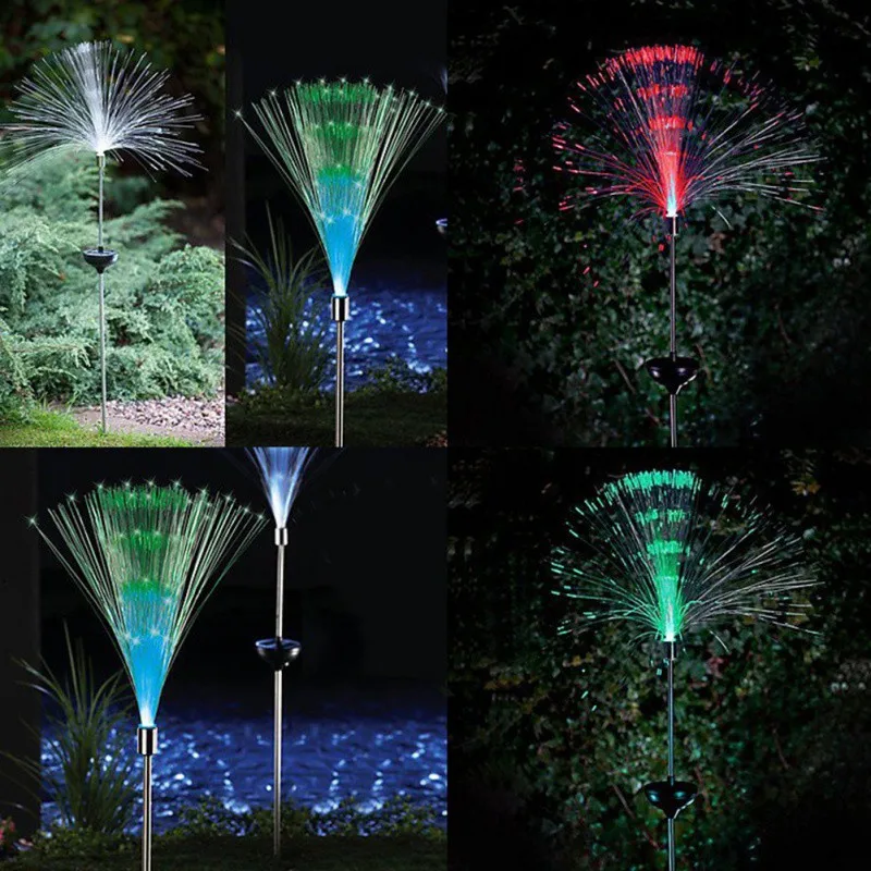 

2pcs Outdoor Optical Fiber Lawn Light Novelty Solar Powered Color Changing LED Night light Garden path party Decoration