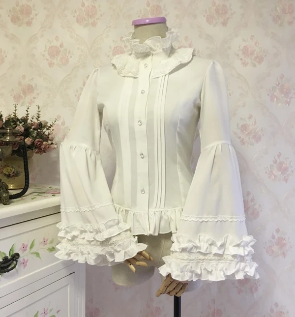 

Gothic Women's Blouse Vintage Two-way Long Sleeve Button Down Shirt with Ruffled Stand Collar