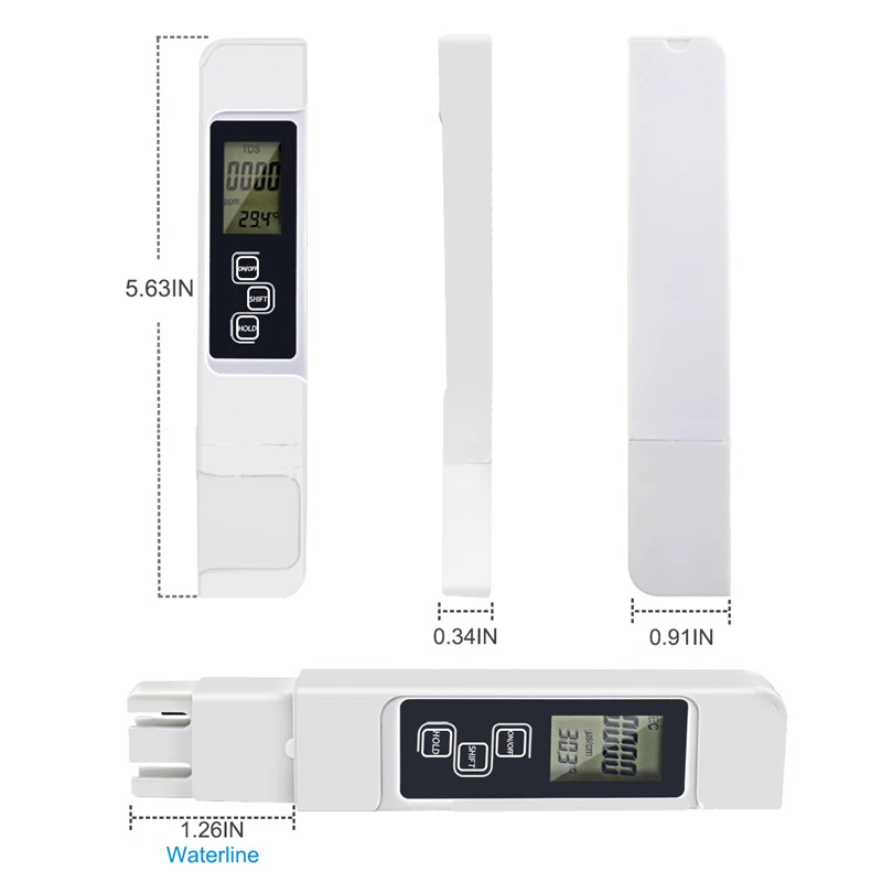 White Water Quality Tester TDS Water Tester Portable Digital TDS EC Water Quality Tester TEMP Meter Filter Purity Pen