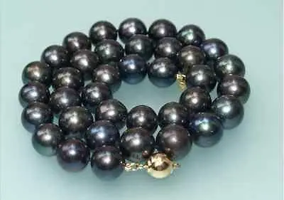 

HOT## Wholesale FREE SHIPPING HUGE VERY GOOD AAA+ 13-14MM TAHITIAN BLACK PEARL NECKLACE 18