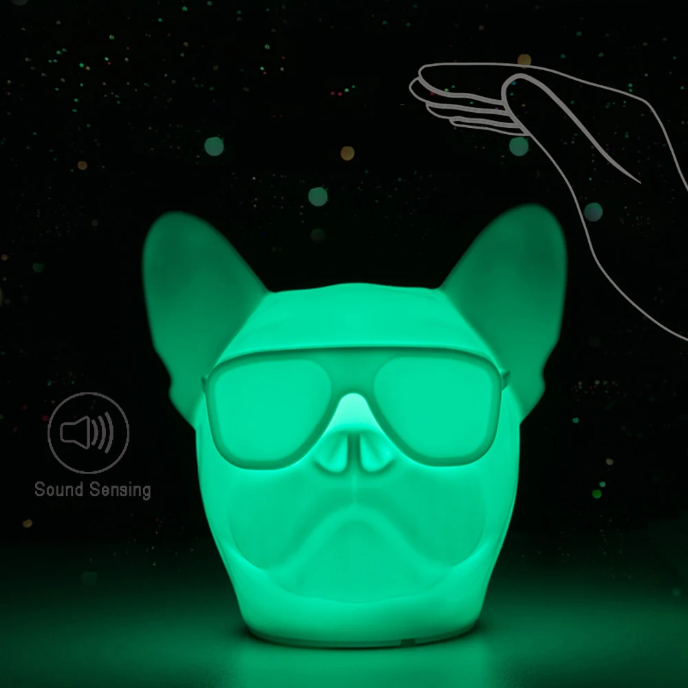 

Flap Touch & Sound Sensing Control LED Night Light Bulldog 1200mA USB Rechargeable 5 Light Colors Atmosphere Home Decor Lamp