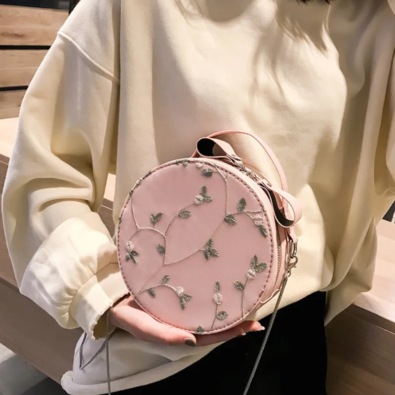 Semplice Crossbody Catena Della Borsa Sacchetto Modo Circolare E Bag white Estate Spalla Di Gray Del Signora Coreano Pink Merletto Piccolo light S7zwvn