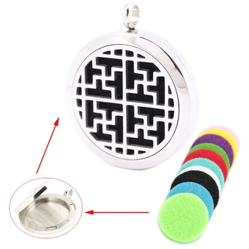 

10pcs 30mm plain Grid Aromatherapy Essential Oil surgical Stainless Steel Perfume Diffuser Locket Necklace with chain