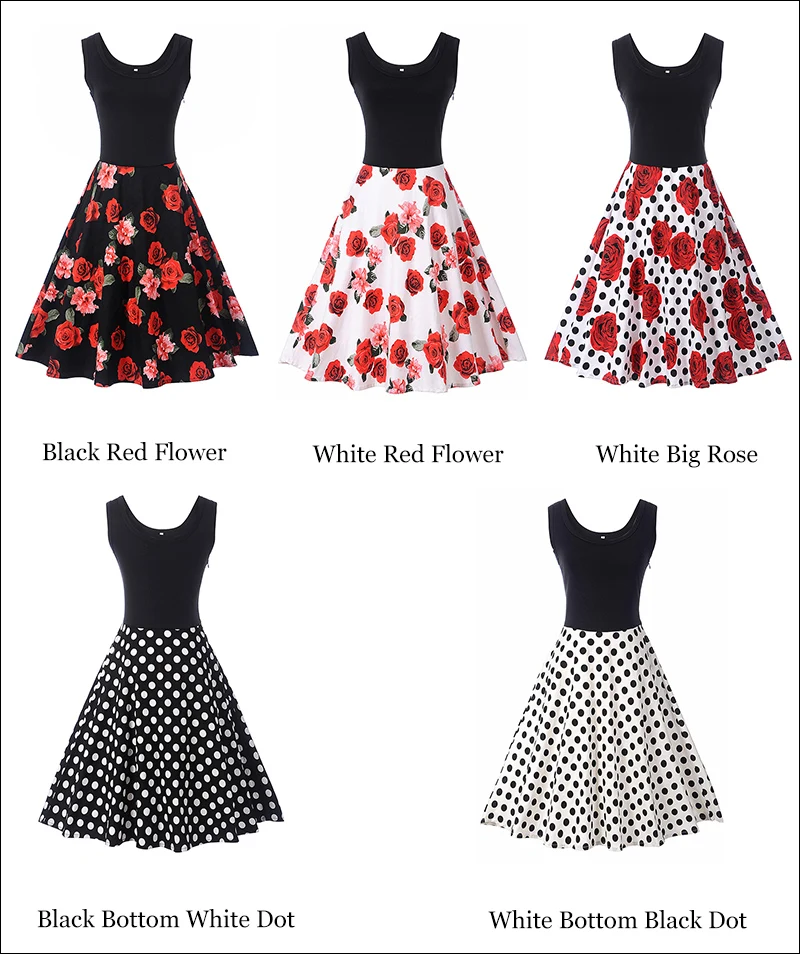 Kostlish Tank Summer Dress Women Sleeveless Patchwork Print Vintage Dress 2017 Elegant Swing Rockabilly Party Dresses Sundress (79)