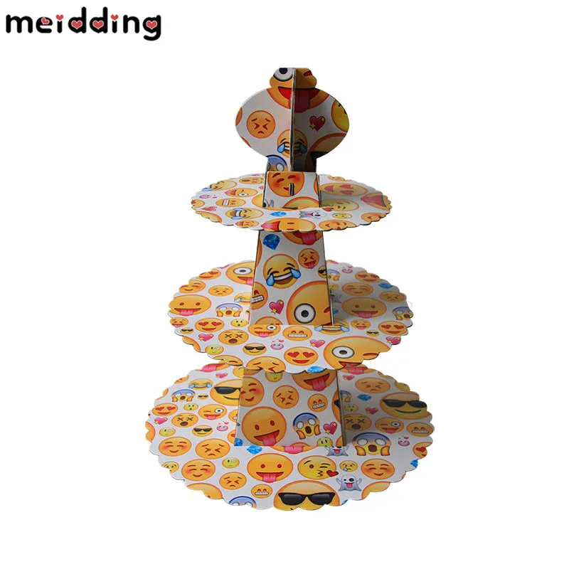 MEIDDING 1set Emoji Cake Stand Three Layers Emoji Theme Birthday Party