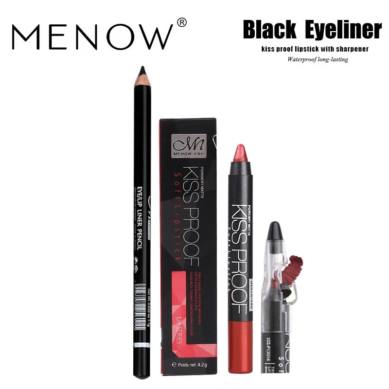 

MENOW Brand Make up set kiss proof Lipstick &Pencil sharpener&Eyeliner Waterproof lasting women beauty Cosmetic drop ship 5317