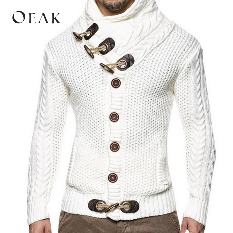 

Oeak Plus Size Slim Man Sweater Autum Male Patchwork Casual Knitted Coats with Buttons Turn-down Collar Cardigan erkek kazak