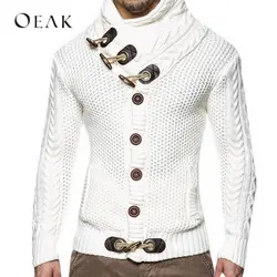Oeak плюс размер тонкий мужской свитер осень мужской пэчворк Повседневные вязаные пальто с пуговицами Turn-Down Воротник Кардиган erkek kazak