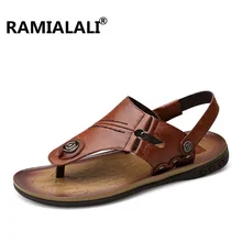 Ramialali/мужские сандалии из натуральной кожи; летние сандалии из коровьей кожи; пляжная Мужская обувь; мужские сандалии-гладиаторы; большие размеры 37-47