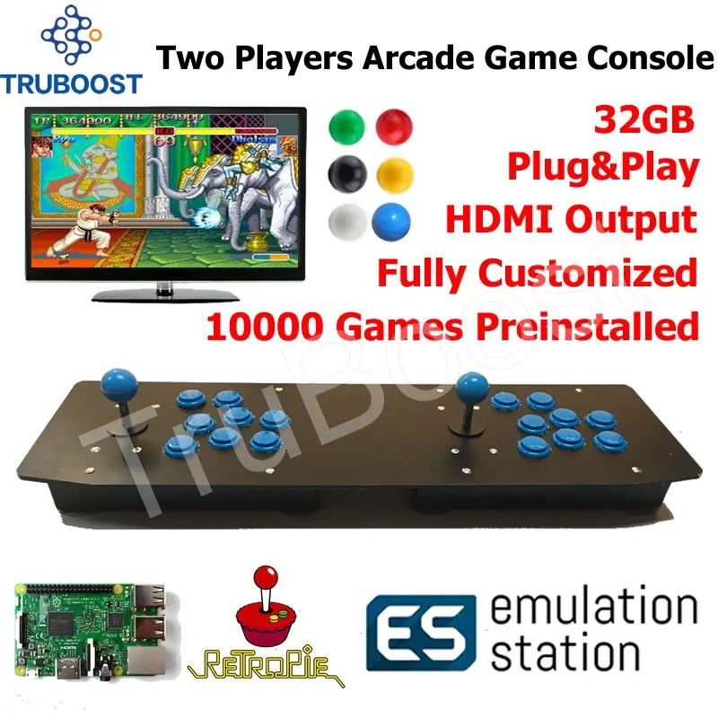 Due Giocatori Arcade Console di Gioco Plug Gioca Alimentato Da Raspberry Pi  Retro 10000 Giochi Preinstallato - AliExpress